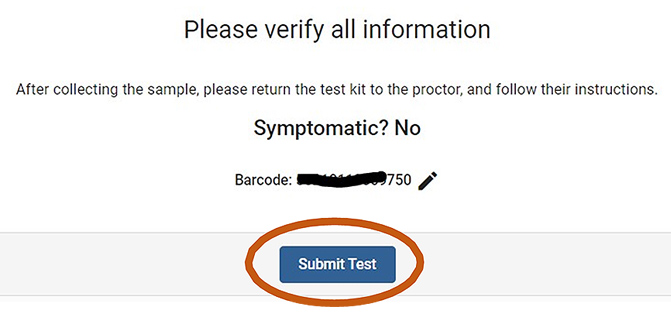 Test submission screen